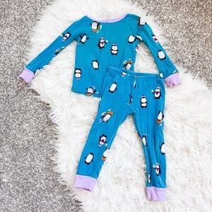 Carter’s Penguin Pajama Set Teal Purple Winter Print 3T